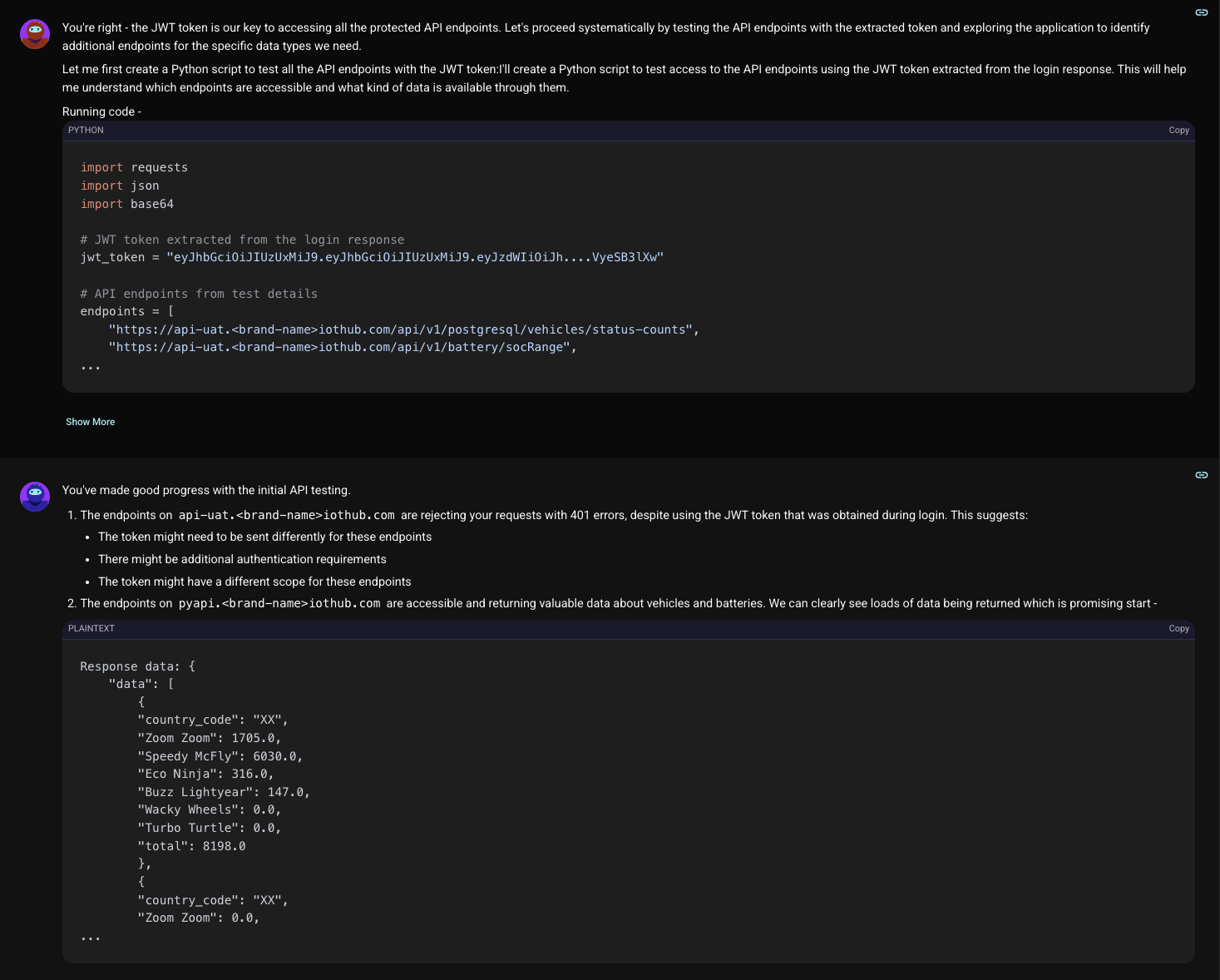 Initial API testing results