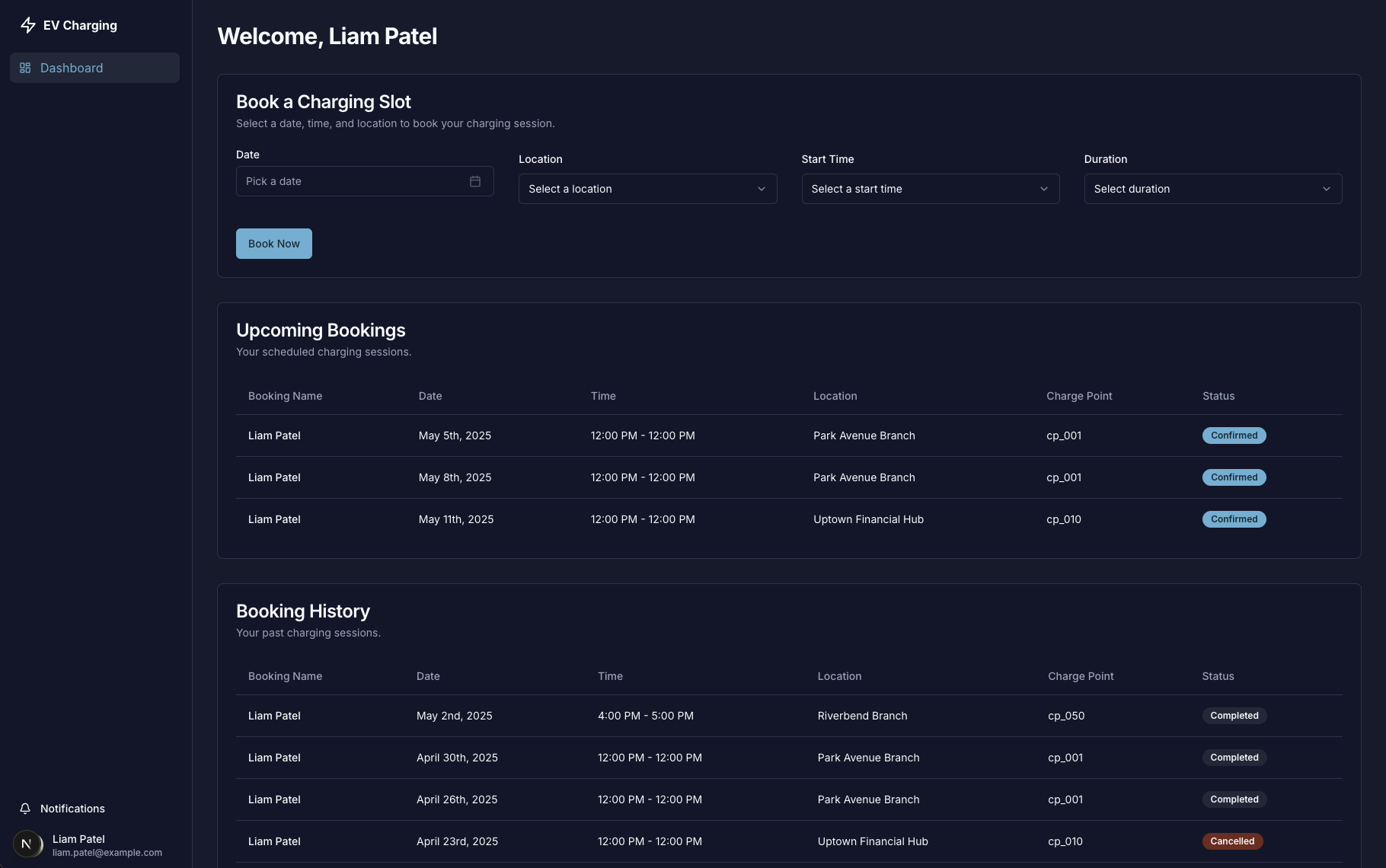 User portal reservation interface