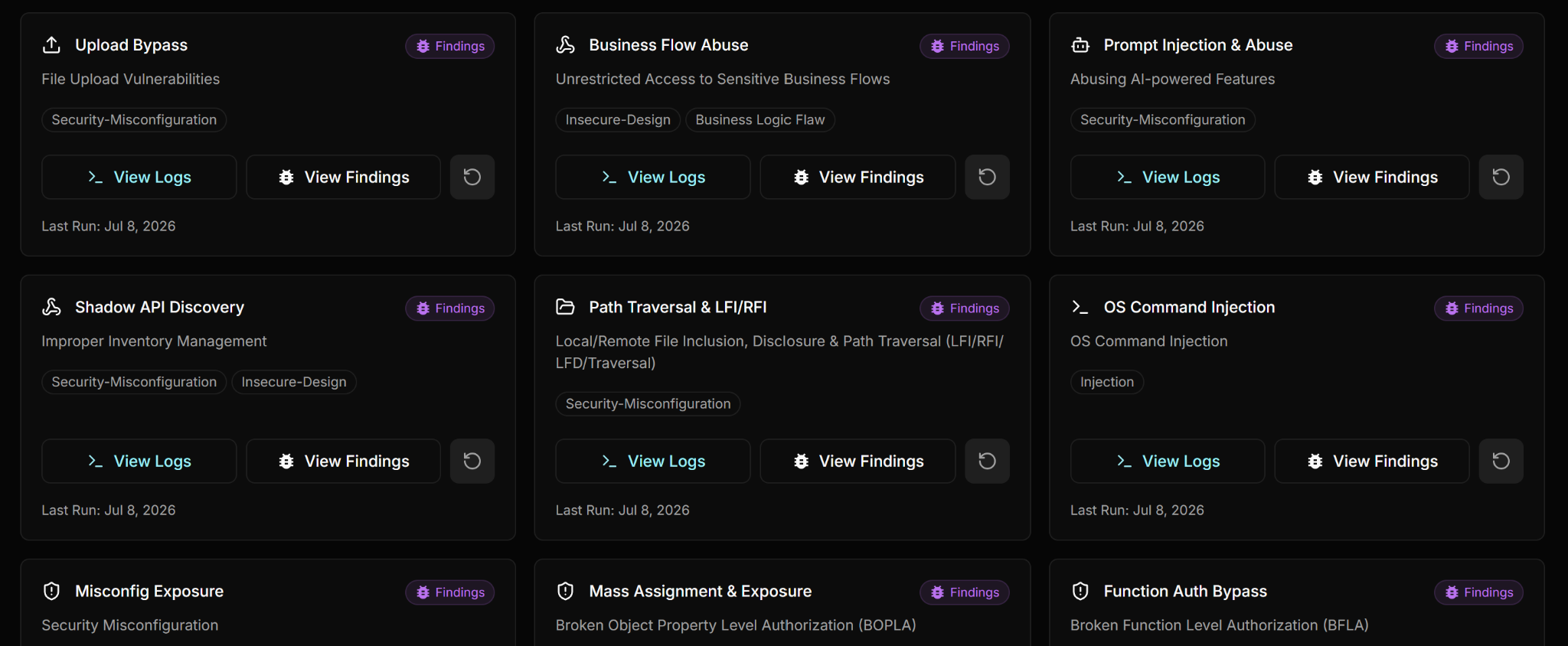 Shinobi attack plans covering a range of vulnerability classes and testing scenarios